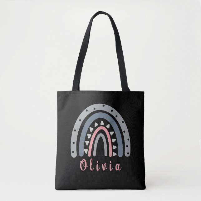 Personalised Name with Cool Boho Rainbow  Tote Bag (Front)