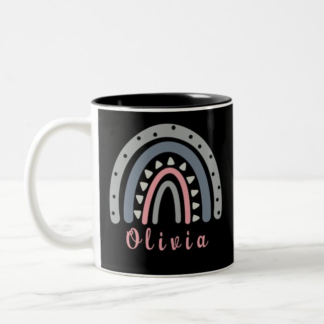 Personalised Name with Cool Boho Rainbow  Two-Tone Coffee Mug (Left)