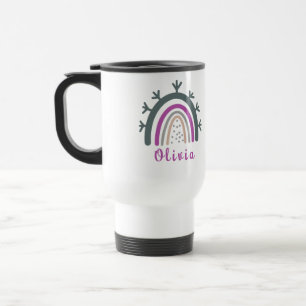 Personalised Name with Cute Boho Rainbow   Travel Mug