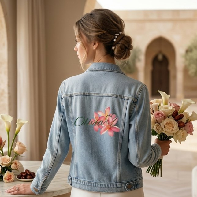 Personalised Name with Flower Denim Jacket (Custom floral name design jacket—perfect for brides, bridesmaids, and unforgettable gifts.)
