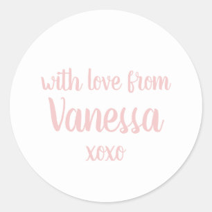 Personalised Name With Love Pink White Classic Round Sticker