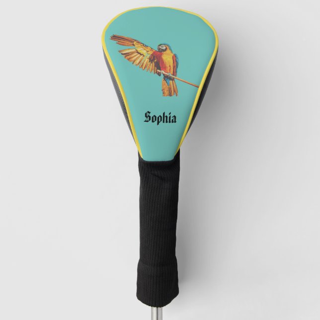Personalised Name with parrot macaw bird Blue Golf Head Cover (Front)