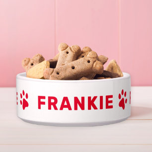Personalised Name with Red Paw Prints Bowl