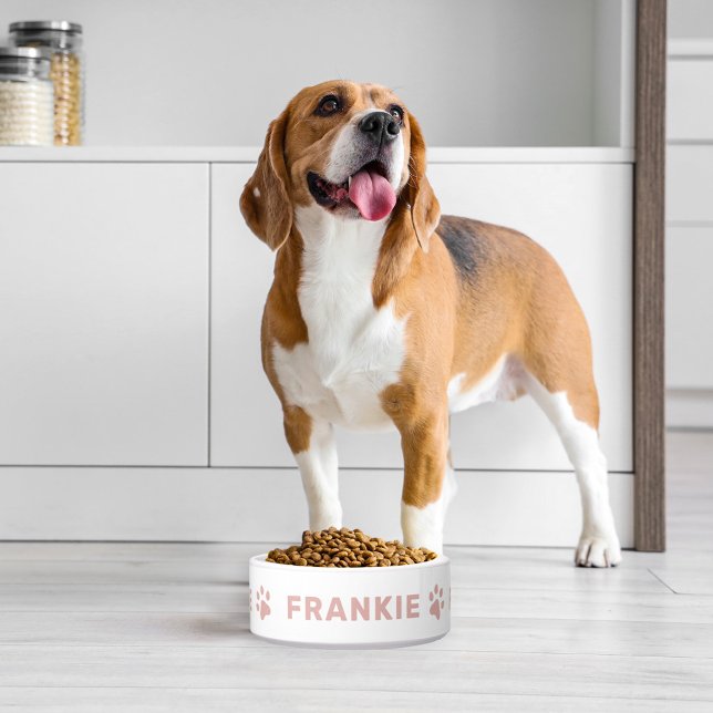 Personalised Name with Rose Pink Paw Prints Pet Bowl (Creator Uploaded)