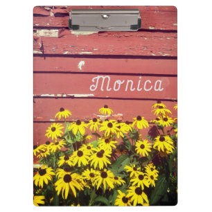 Personalised Name with Rustic Wood & Flowers Clipboard