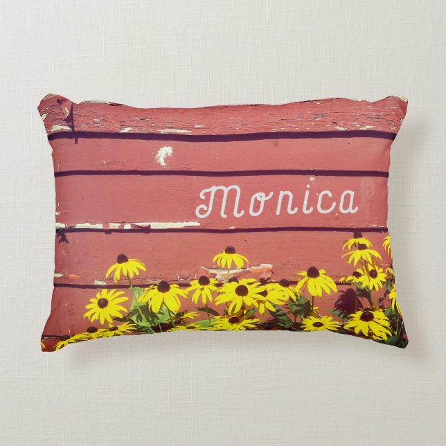 Personalised Name with Rustic Wood & Flowers Decorative Cushion (Front)