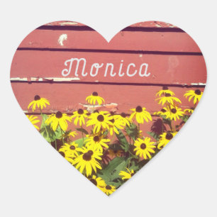 Personalised Name with Rustic Wood & Flowers  Heart Sticker