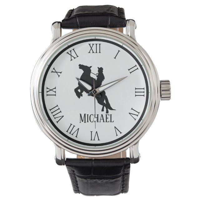 Personalised Name withe and black Horse  Watch (Front)