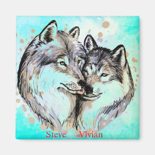 Personalised name wolf couple magnet