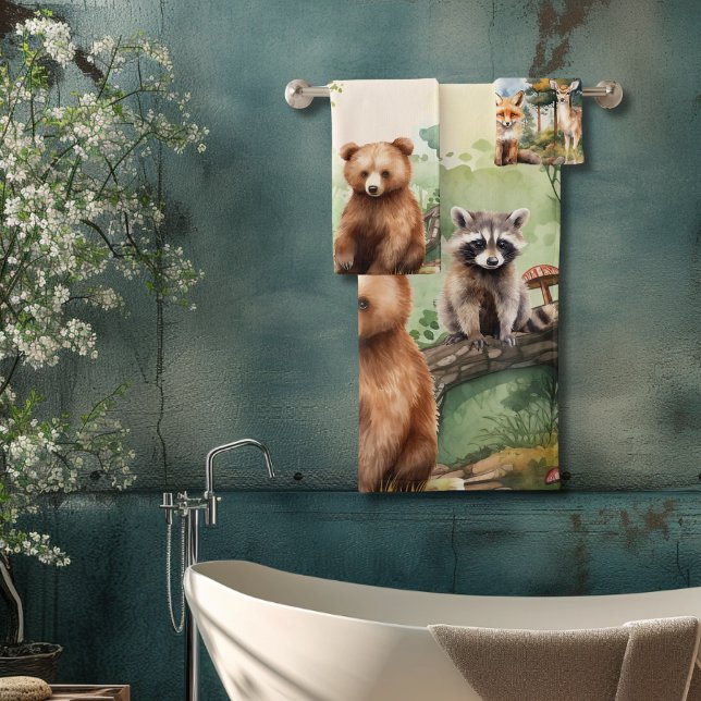 Personalised Name Woodland Animals Bath Towel Set (Creator Uploaded)