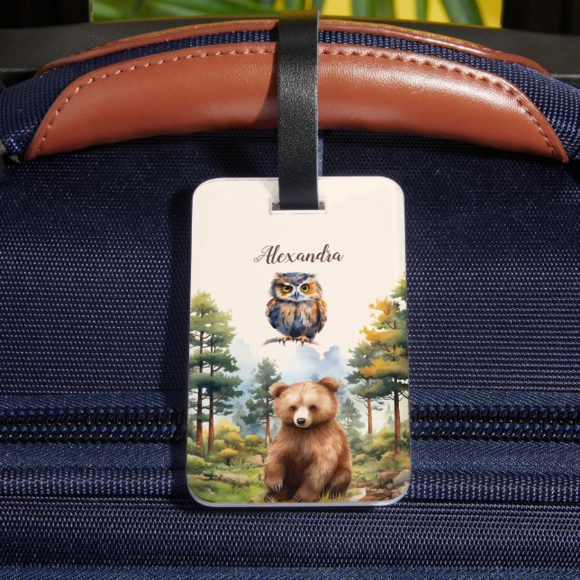 Personalised Name Woodland Animals Luggage Tag (Back Insitu 4)