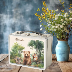 Personalised Name Woodland Animals Metal Lunch Box