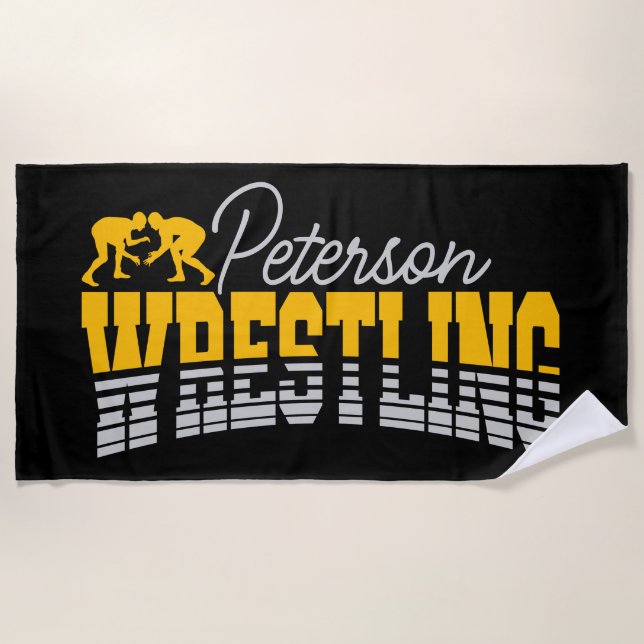 Personalised NAME Wrestling School Team Wrestler Beach Towel (Front)