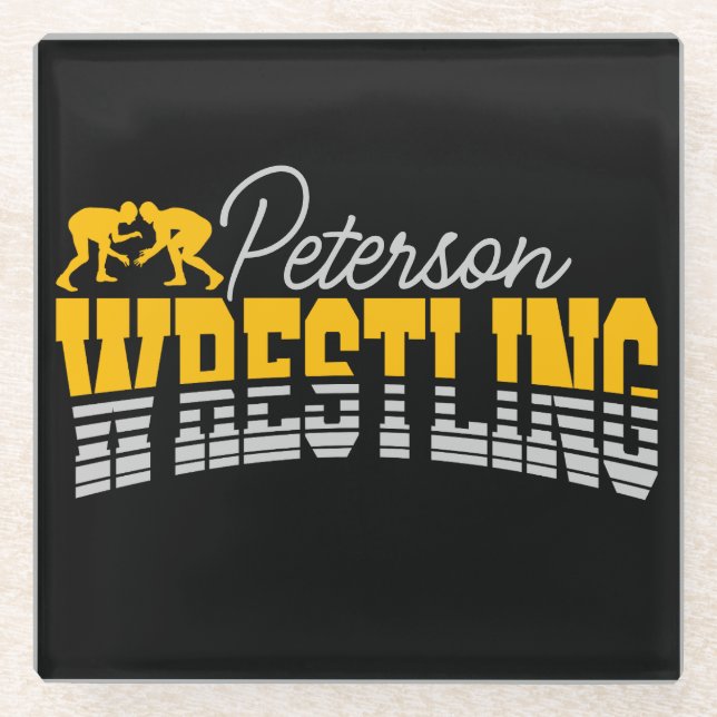 Personalised NAME Wrestling School Team Wrestler  Glass Coaster (Front)