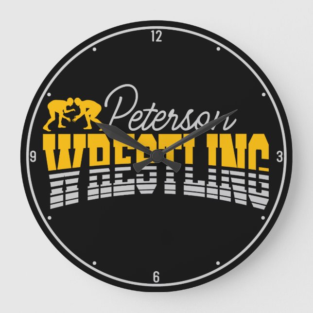 Personalised NAME Wrestling School Team Wrestler  Large Clock (Front)