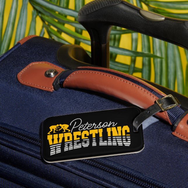 Personalised NAME Wrestling School Team Wrestler Luggage Tag (Front Insitu 3)