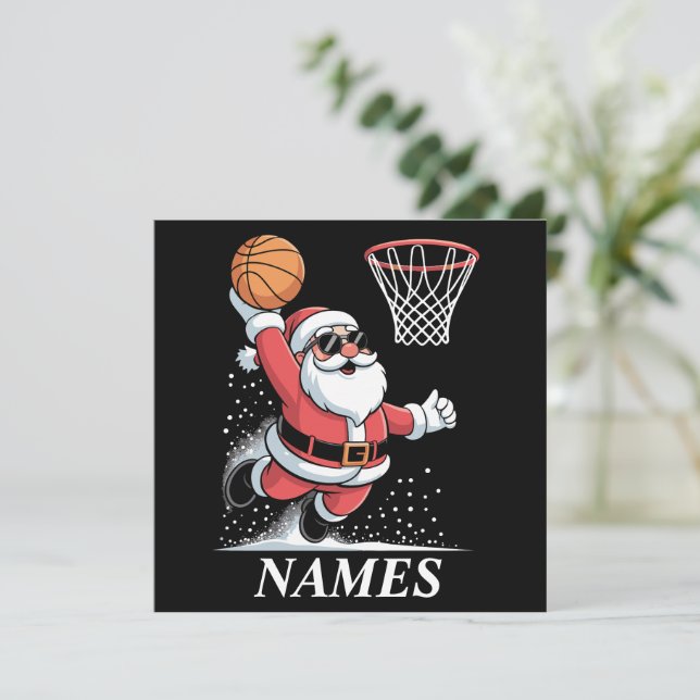 Personalised Name Xmas Santa Dunking Basketball Holiday Card (Standing Front)
