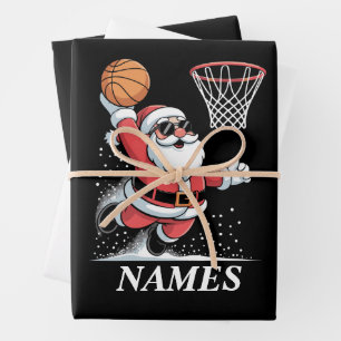 Personalised Name Xmas Santa Dunking Basketball Wrapping Paper Sheet