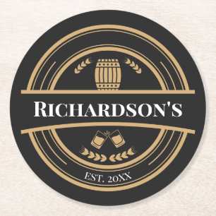 Personalised Name Year Est  Round Paper Coaster