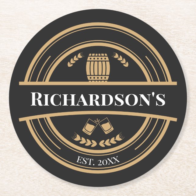 Personalised Name Year Est  Round Paper Coaster (Front)