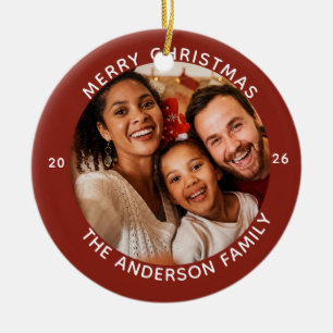 Personalised Name Year Red Merry Christmas Ceramic Tree Decoration