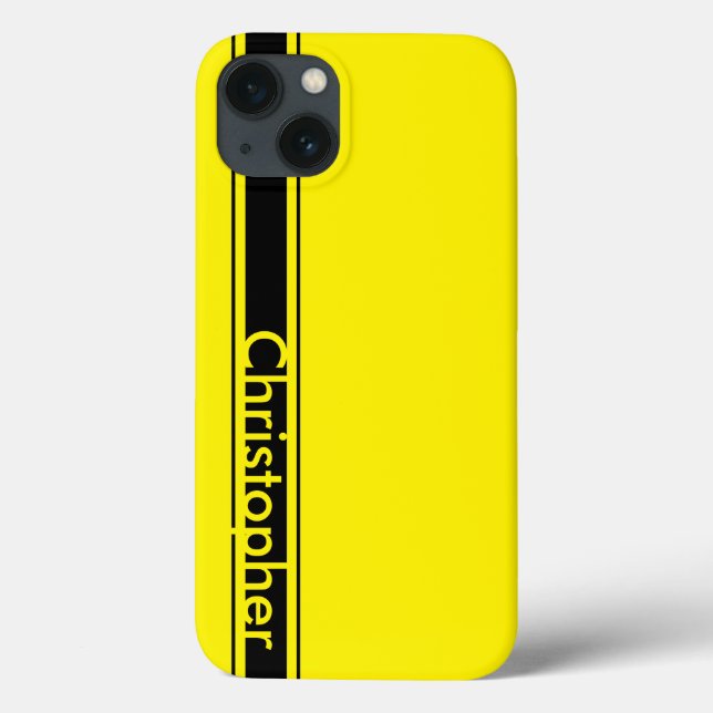 Personalised Name Yellow and Black Racing Stripe Case-Mate iPhone Case (Back)
