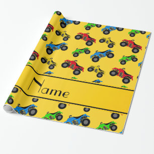 Personalised name yellow atv pattern wrapping paper