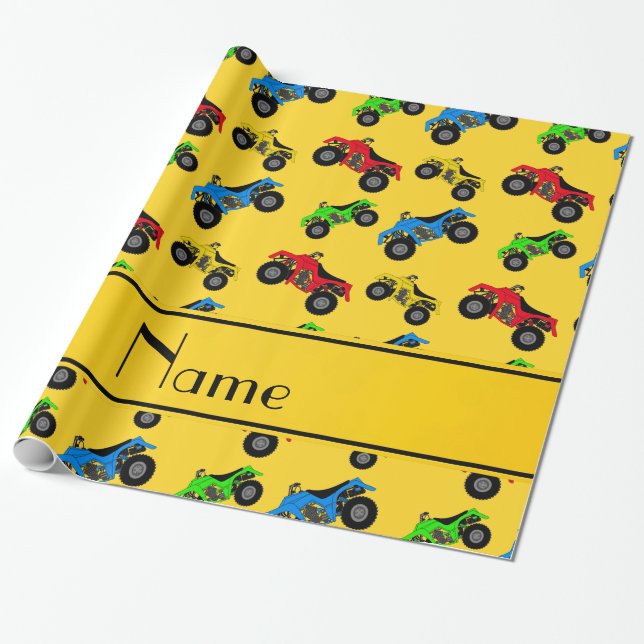 Personalised name yellow atv pattern wrapping paper (Unrolled)