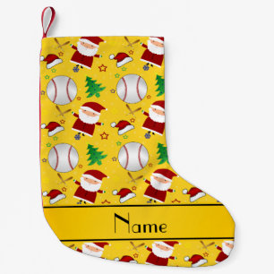 Personalised name yellow baseball christmas small christmas stocking