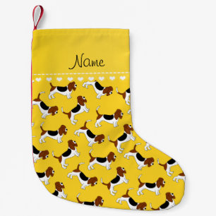 Personalised name yellow basset hound dogs small christmas stocking