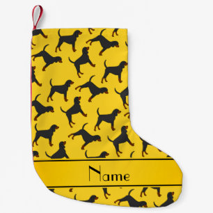 Personalised name yellow black tan coonhounds small christmas stocking