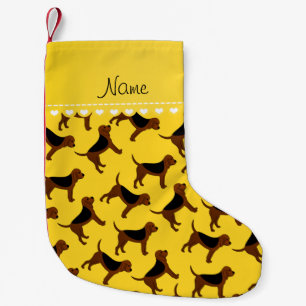 Personalised name yellow bloodhound dogs small christmas stocking