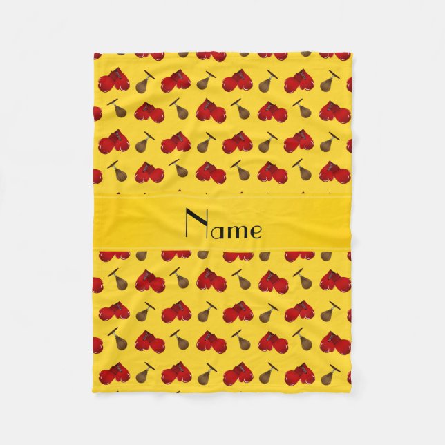 Personalised name yellow boxing pattern fleece blanket (Front)