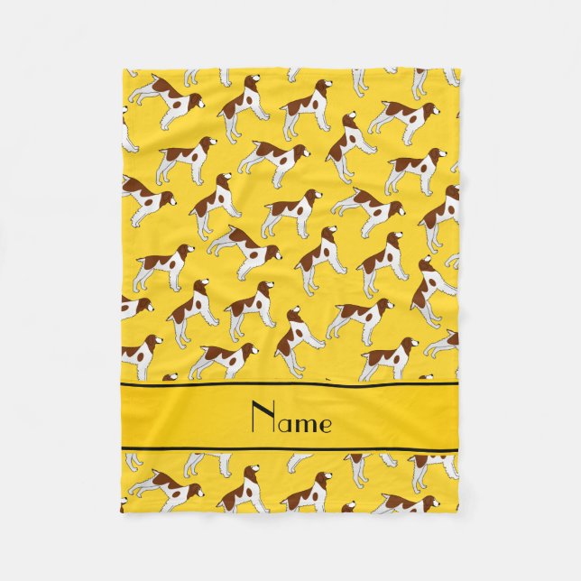 Personalised name yellow brittany spaniel dogs fleece blanket (Front)