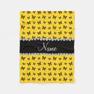 Personalised name yellow butterfly pattern fleece blanket