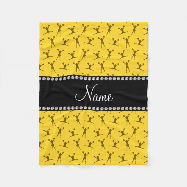 Personalised name yellow cheerleader pattern fleece blanket (Front)