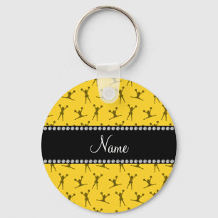 Personalised name yellow cheerleader pattern key ring