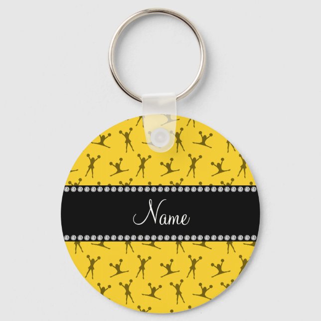 Personalised name yellow cheerleader pattern key ring (Front)