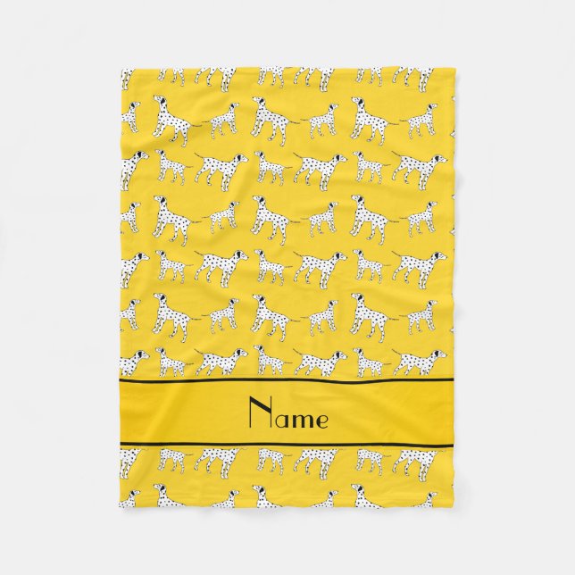 Personalised name yellow dalmatian dogs fleece blanket (Front)