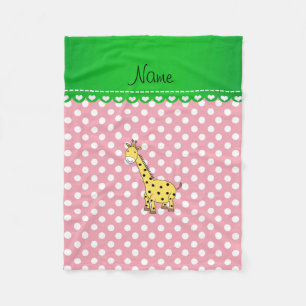 Personalised name yellow giraffe pink polka dots fleece blanket