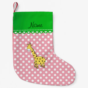 Personalised name yellow giraffe pink polka dots small christmas stocking