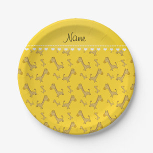 Personalised name yellow giraffes pattern paper plate