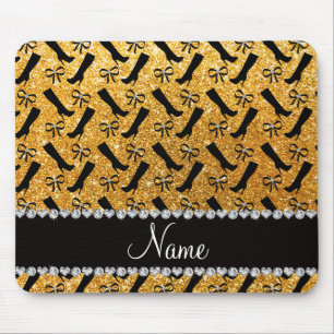 Personalised name yellow glitter boots bows mouse mat