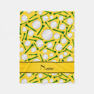 Personalised name yellow golf balls tees fleece blanket