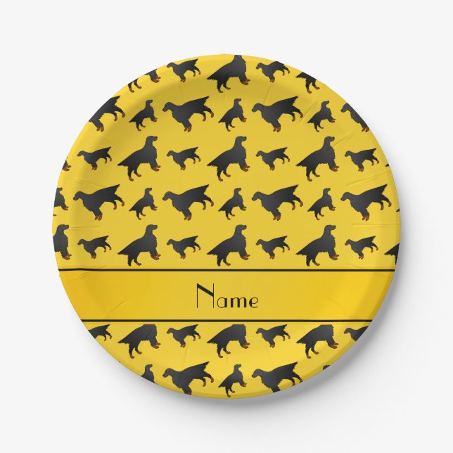 Personalised name yellow gordon setter dogs paper plate (Front)