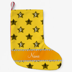 Personalised name yellow gymnastics stars small christmas stocking