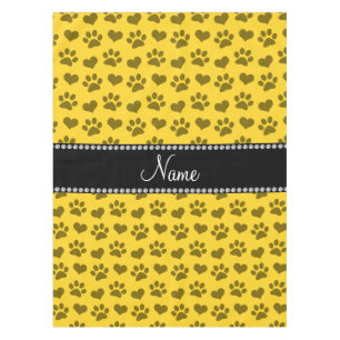 Personalised name yellow hearts and paw prints tablecloth