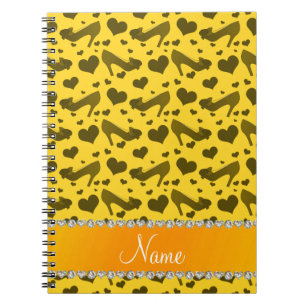 Personalised name yellow hearts shoes bows notebook