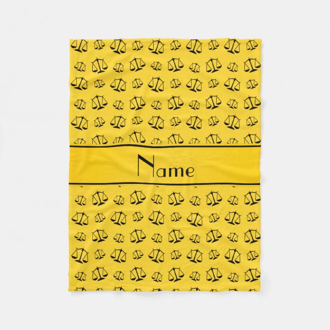 Personalised name yellow justice scales fleece blanket (Front)