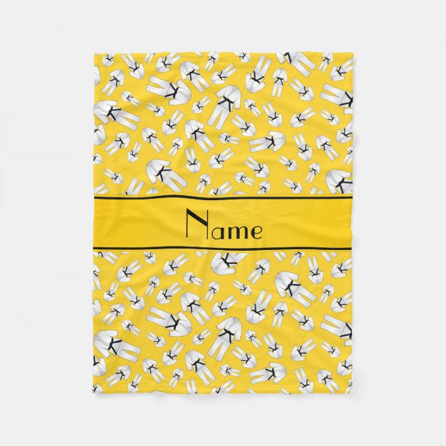 Personalised name yellow karate pattern fleece blanket (Front)